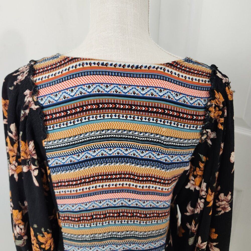 Umgee Dress Womens L Black Floral Gauzy Pockets Tunic Boho Aztec Southwestern - Picture 7 of 14